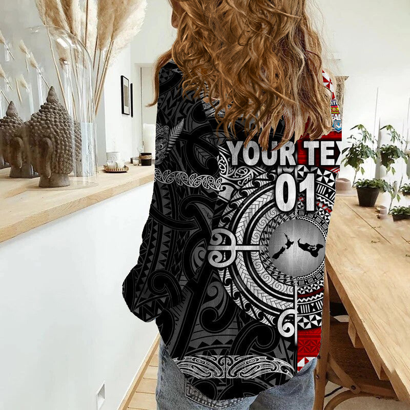 (Custom Personalised) Mate Ma&#39;a Tonga Ngatu And New Zealand Maori All Black Aboriginal Woman Casual Shirt Rugby Together