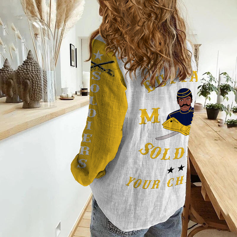 (Custom Personalised) Buffalo Soldiers Motorcycle Club BSMC Woman Casual Shirt Original Style - White Gold