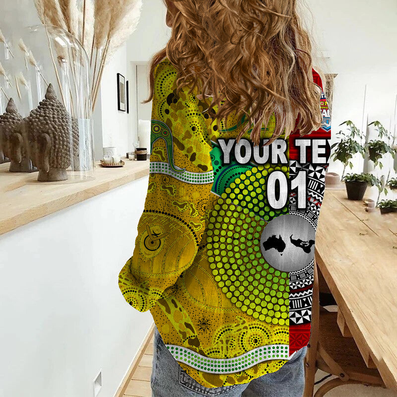 (Custom Personalised) Mate Ma&#39;a Tonga Ngatu And Australia Wallabies Aboriginal Woman Casual Shirt Rugby Together