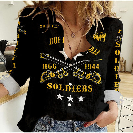 (Custom Personalised) Buffalo Soldiers Woman Casual Shirt African American Military Simple Style - Black