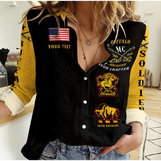 (Custom Personalised) Buffalo Soldiers Motorcycle Club BSMC Woman Casual Shirt Original Style - Black Gold