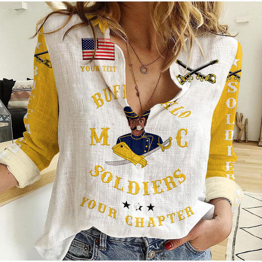 (Custom Personalised) Buffalo Soldiers Motorcycle Club BSMC Woman Casual Shirt Simple Style - White Gold