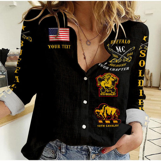 (Custom Personalised) Buffalo Soldiers Motorcycle Club BSMC Woman Casual Shirt Original Style - Black