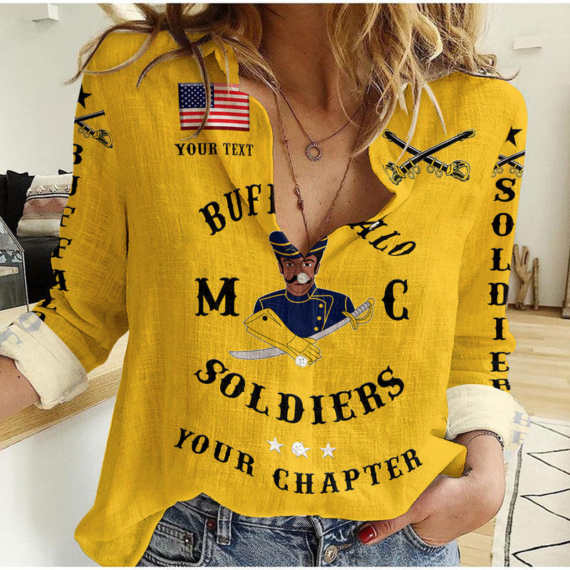 (Custom Personalised) Buffalo Soldiers Motorcycle Club BSMC Woman Casual Shirt Simple Style - Gold