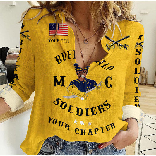 (Custom Personalised) Buffalo Soldiers Motorcycle Club BSMC Woman Casual Shirt Simple Style - Gold