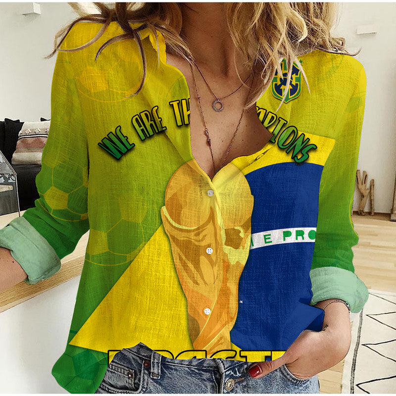 (Custom Personalised) Brasil Football Champions Flag With Soccer Ball Women Casual Shirt