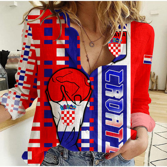 (Custom Personalised) Croatia Football Flag Minimalist Style Women Casual Shirt