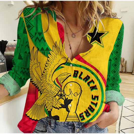(Custom Personalised) Ghana Football Black Star and Golden Tawny Eagles Women Casual Shirt