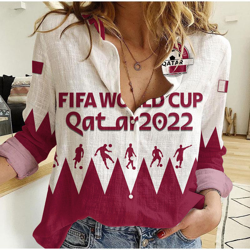 (Custom Personalised) Qatar WC 2022 Flag Style The Maroon Football Player Women Casual Shirt