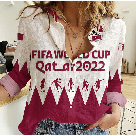 (Custom Personalised) Qatar WC 2022 Flag Style The Maroon Football Player Women Casual Shirt