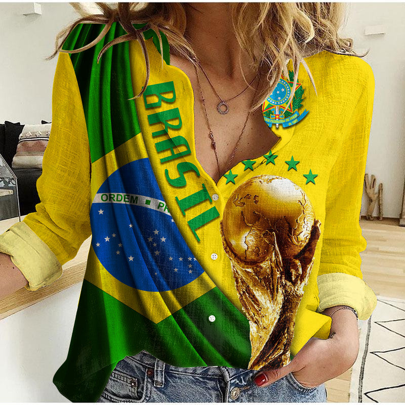 (Custom Personalised) Brasil Football Champions WC 2022 Women Casual Shirt