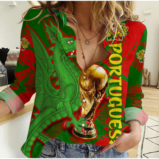(Custom Personalised) Portugal Football Dragon of Royal Arms During The Reign of Queen Maria II Women Casual Shirt
