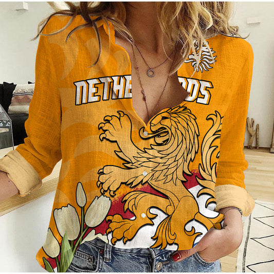 (Custom Personalised) Netherlands Football Flag Mix Tulip Flower Women Casual Shirt