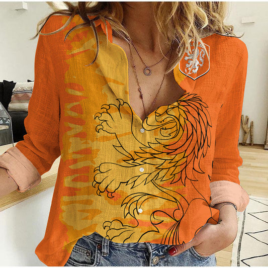 (Custom Personalised) Netherlands Football Oranje Sport Design Women Casual Shirt