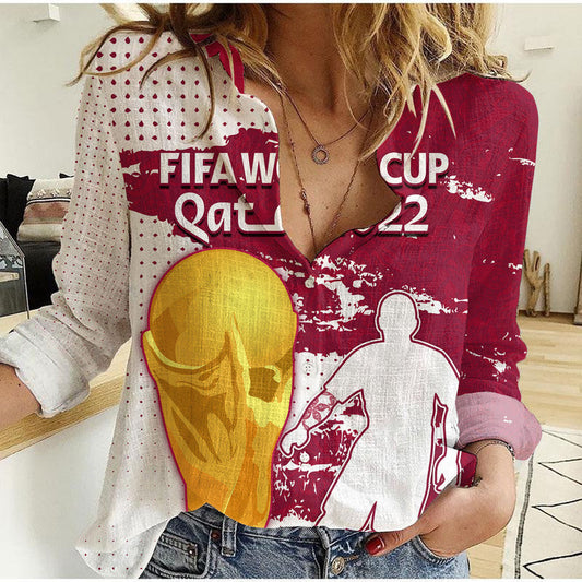 (Custom Personalised) Qatar Football WC 2022 The Maroon Flag Style Women Casual Shirt