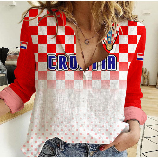 (Custom Personalised) Croatia Hrvatska Football World Cup Vibe Women Casual Shirt