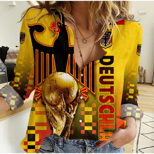 (Custom Personalised) Germany Deutschland Champion Qatar 2022 Women Casual Shirt