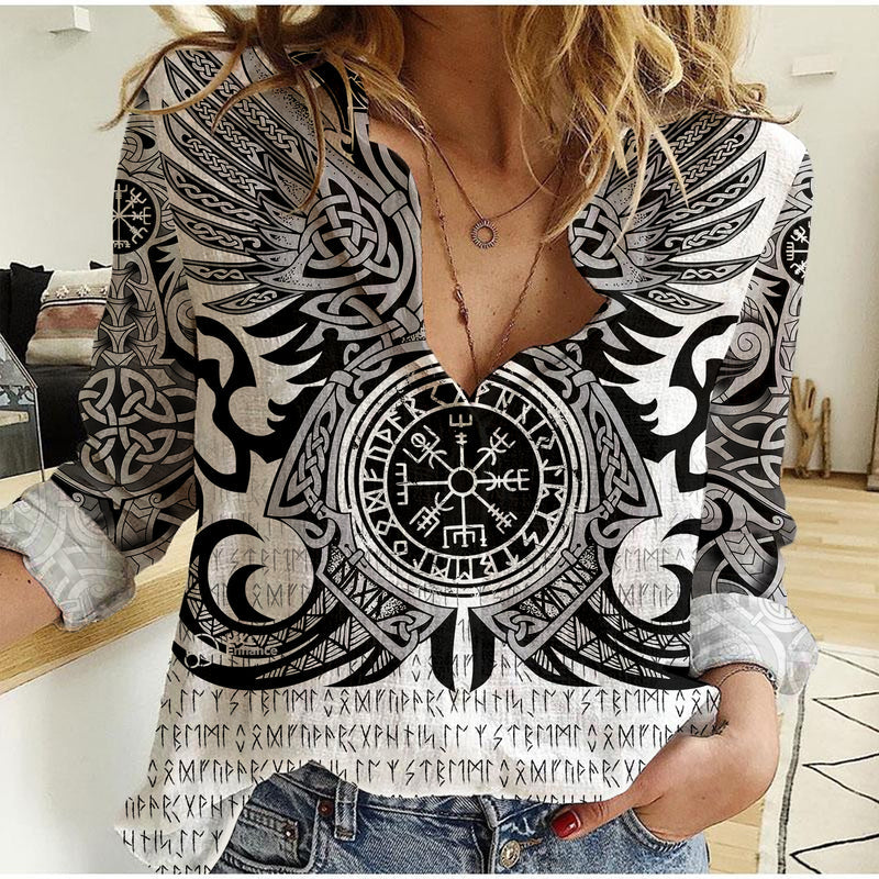 ( Custom Personalised) Viking Vegvisir Odin With Huginn And Munin - Women Casual Shirt