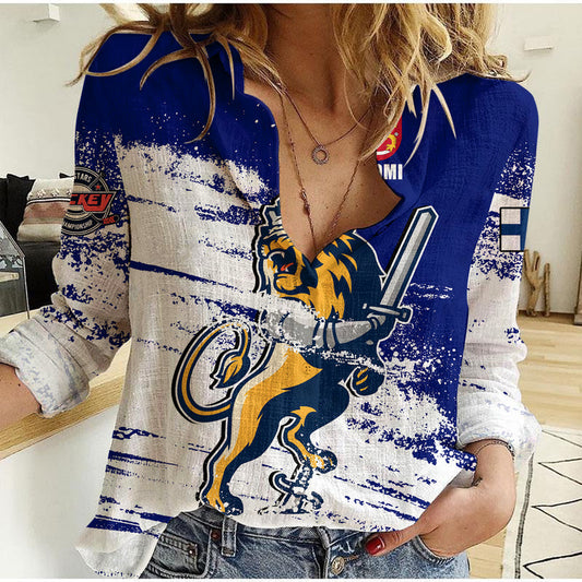 ( Custom Personalised) Finland Suomi Leijonat Hockey - Women Casual Shirt