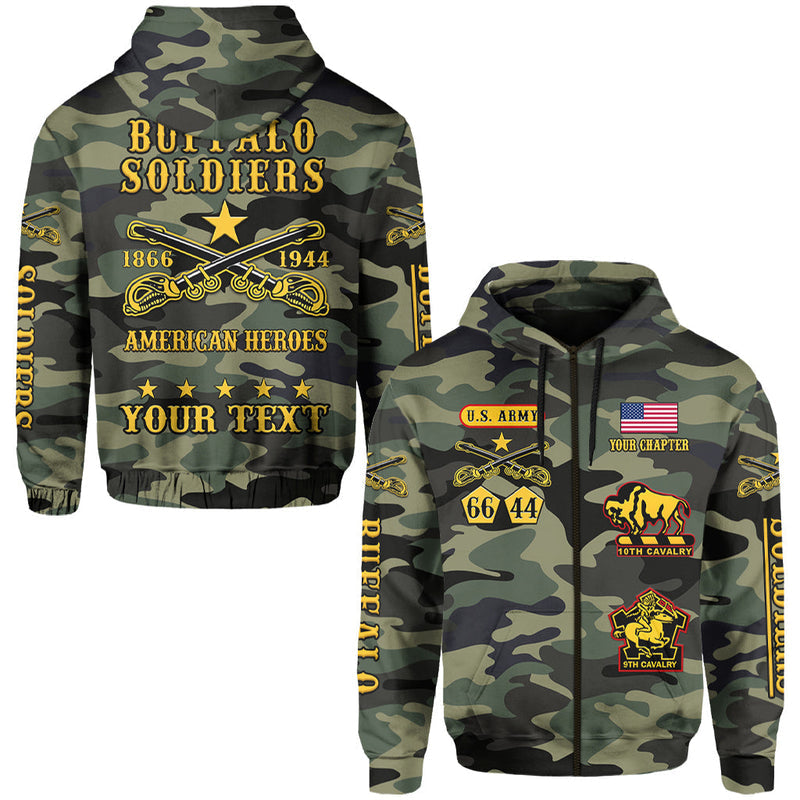 (Custom Text and Chapter) Buffalo Soldiers Camouflage American Heroes BSMC Hoodie