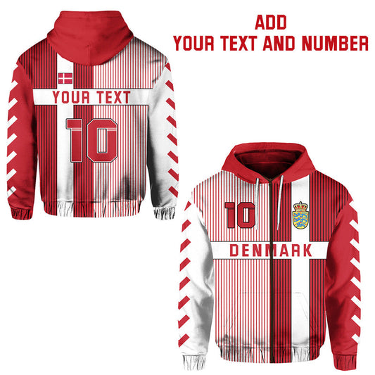 Custom Denmark Football Zip Come on Denmark Custom Text and Number Hoodie