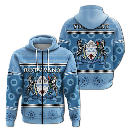 Custom Botswana Zip Independence Anniversary Flag And Pattern Hoodie