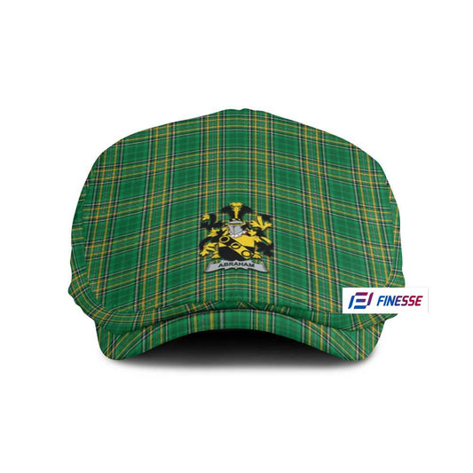 Abraham Irish Clan Tartan Jeff Hat, Tartan Flat Cap with Coat of Arm