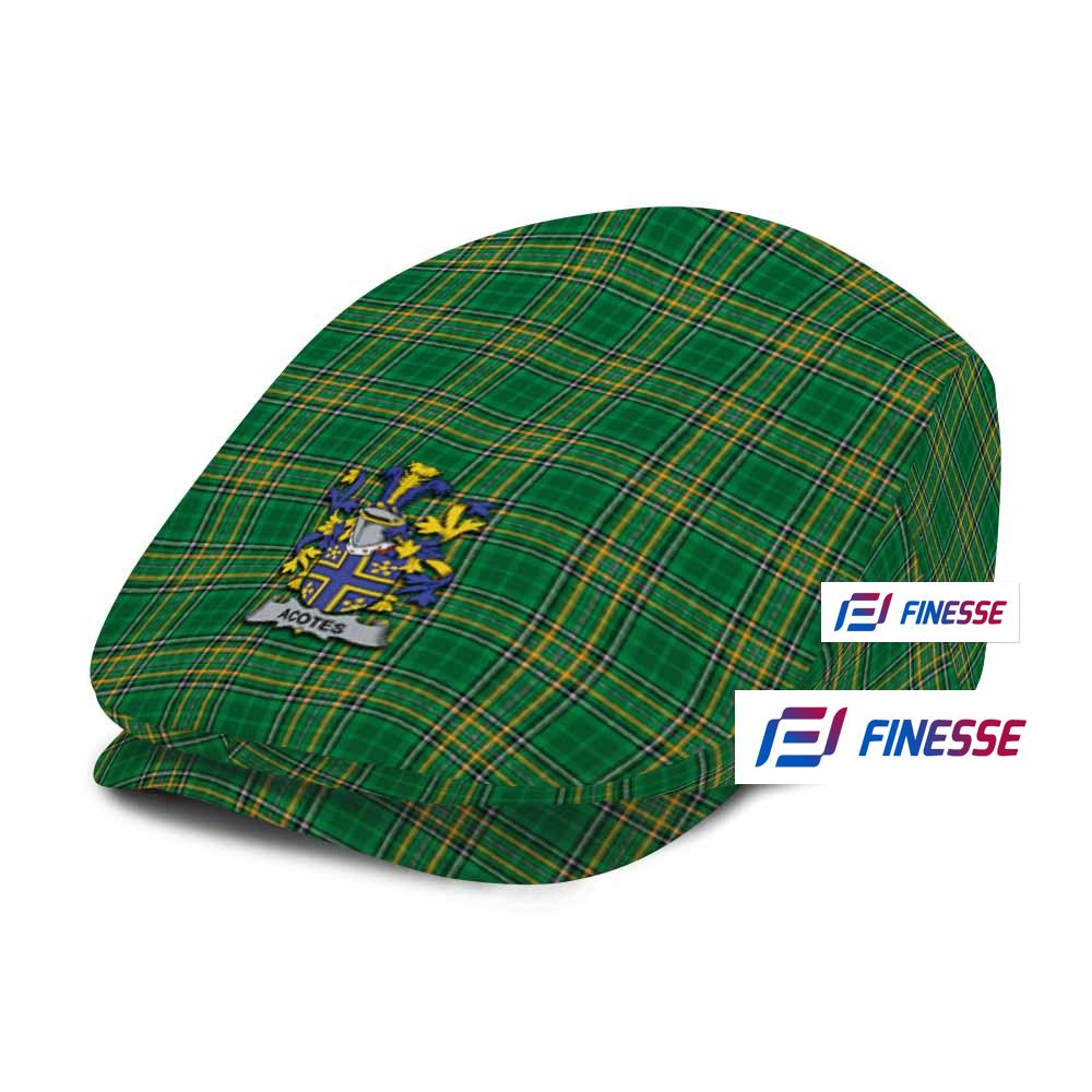 Acotes Irish Clan Tartan Jeff Hat, Tartan Flat Cap with Coat of Arm