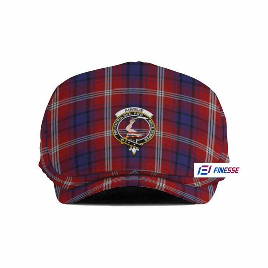 Ainslie Family Crest Tartan Jeff Hat, Tartan Flat Cap