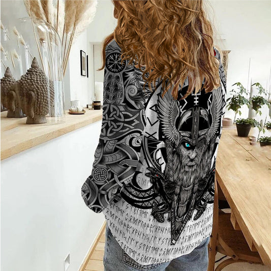 ( Custom Personalised) Viking Vegvisir Odin With Huginn And Munin - Women Casual Shirt