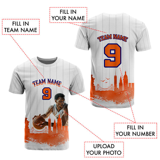 Custom Photo Orange NYC Skyline T Shirt