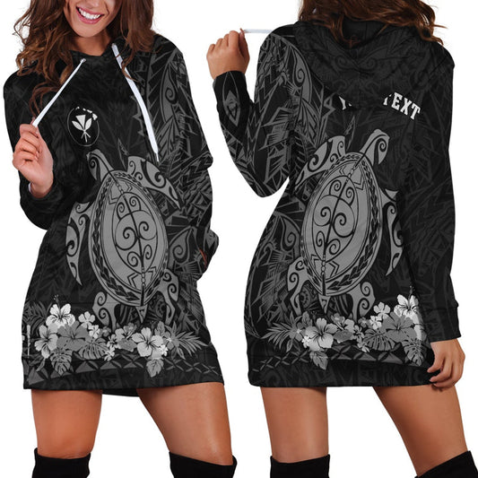 (Custom Personalised) Hawaii Polynesian Hoodie Dress Gray Sea Turtles Hawaiian