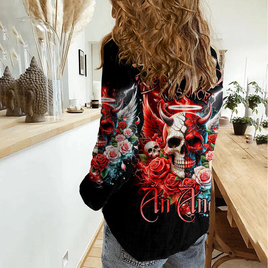 Evil Angel Skull Even The Devil Was Once An Angel Women Casual Shirt