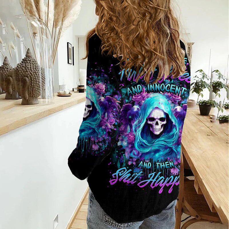 Fairy Skull Once Upon A Time I Was Sweet And Innocent And Then Shit Happens Women Casual Shirt