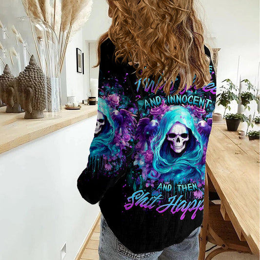 Fairy Skull Once Upon A Time I Was Sweet And Innocent And Then Shit Happens Women Casual Shirt