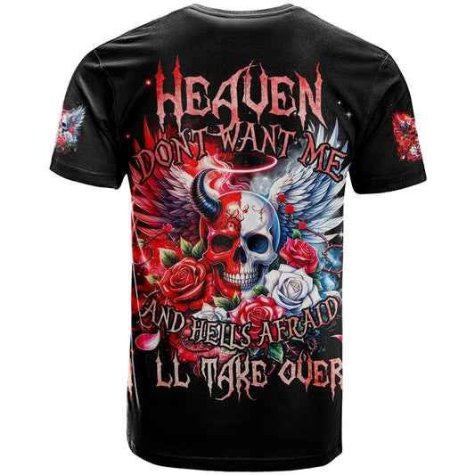 Evil Angel Skull Heaven Don&#39;t Want Me And Hell Afraid T Shirt