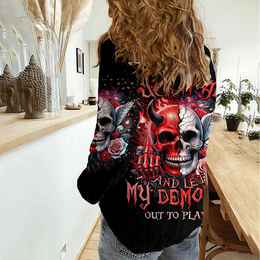 Evil Angel Skull Fuck It All And Let My Demons Out To Play Women Casual Shirt