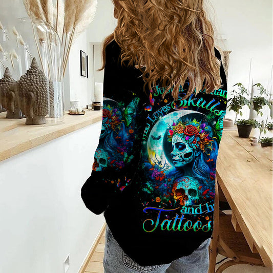 Fairy Skull Just The Woman Who Loves Skull And Tattoo Women Casual Shirt