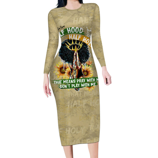 African Women Half Hood Half Holy Long Sleeve Bodycon Dress