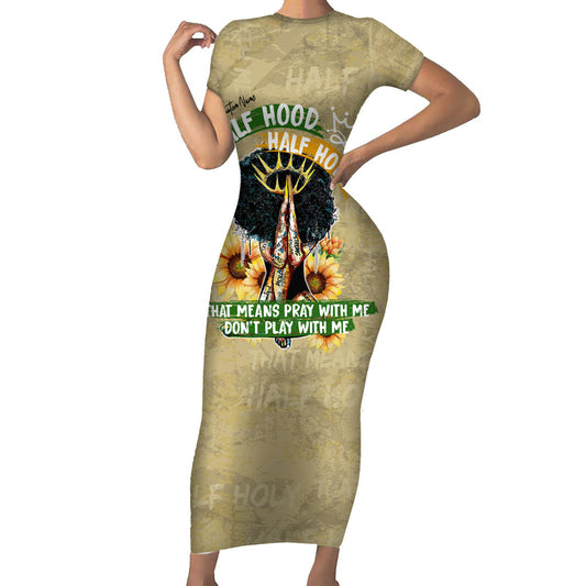 African Women Half Hood Half Holy Short Sleeve Bodycon Dress