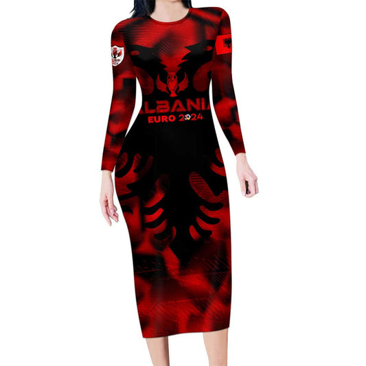 Albania Football 2024 Trophy Wing Style Long Sleeve Bodycon Dress