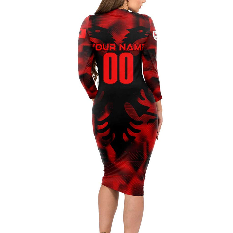 Albania Football 2024 Trophy Wing Style Long Sleeve Bodycon Dress
