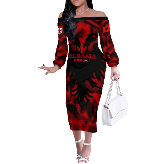 Albania Football 2024 Trophy Wing Style Off The Shoulder Long Sleeve Dress
