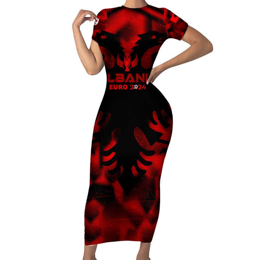 Albania Football 2024 Trophy Wing Style Short Sleeve Bodycon Dress