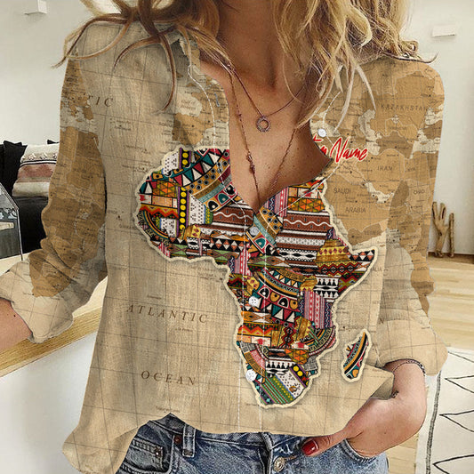 Africa On World Map Women Casual Shirt
