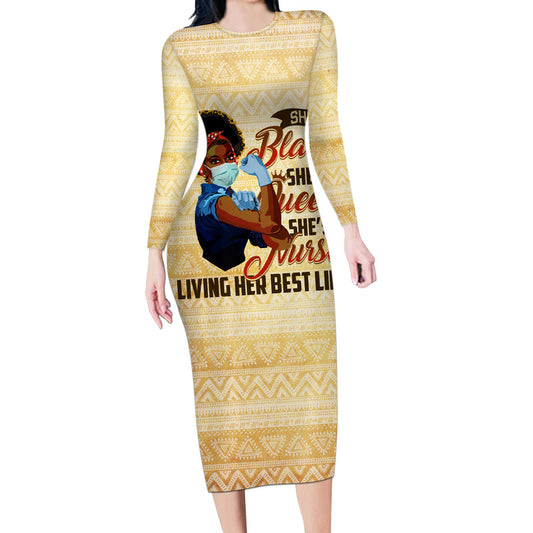 Afro Nurses Black Queen African Long Sleeve Bodycon Dress
