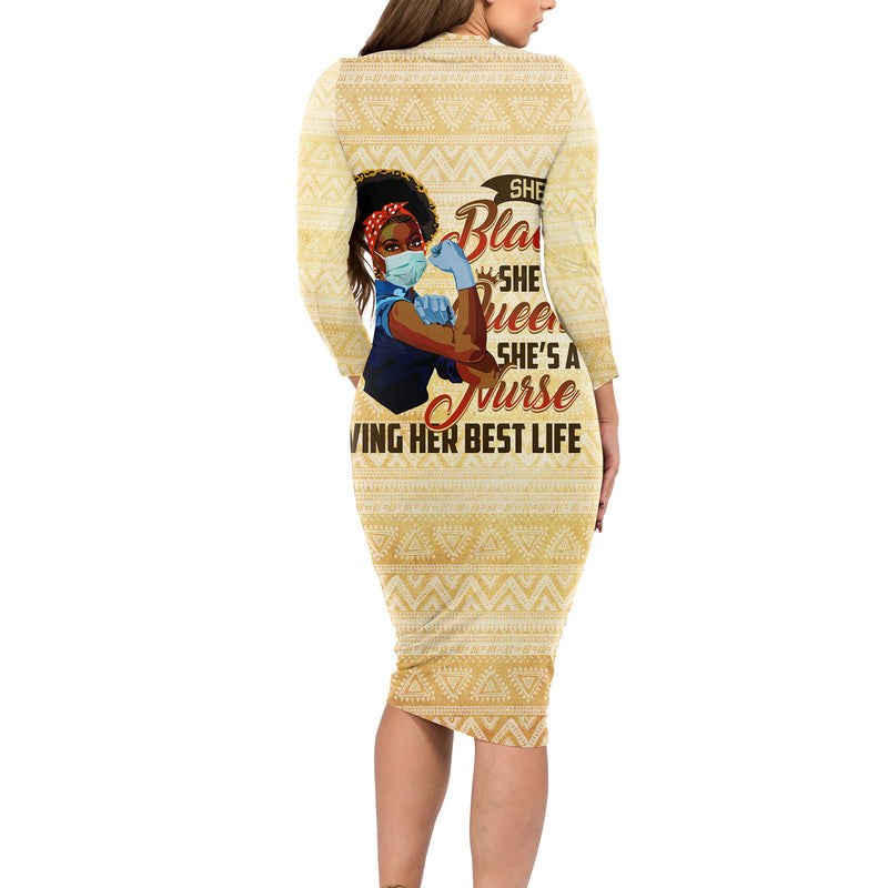 Afro Nurses Black Queen African Long Sleeve Bodycon Dress