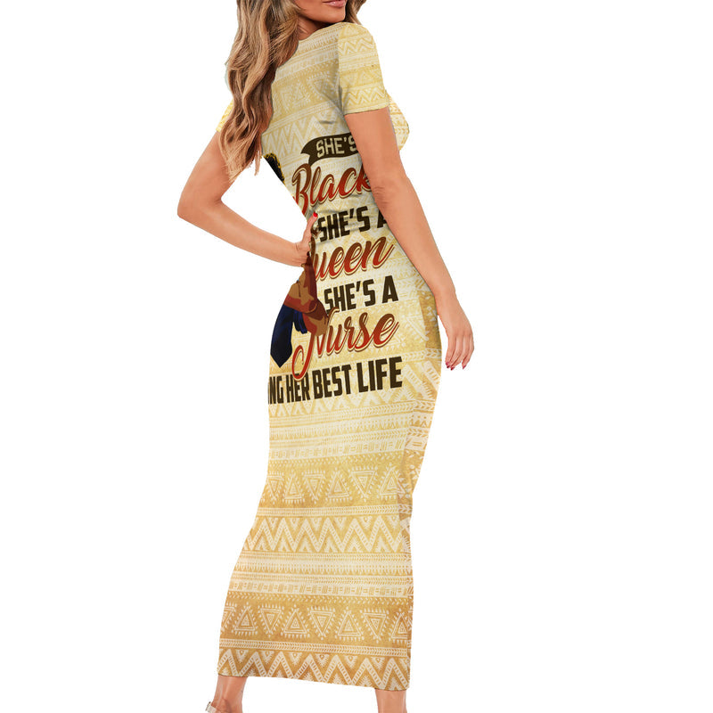 Afro Nurses Black Queen African Short Sleeve Bodycon Dress
