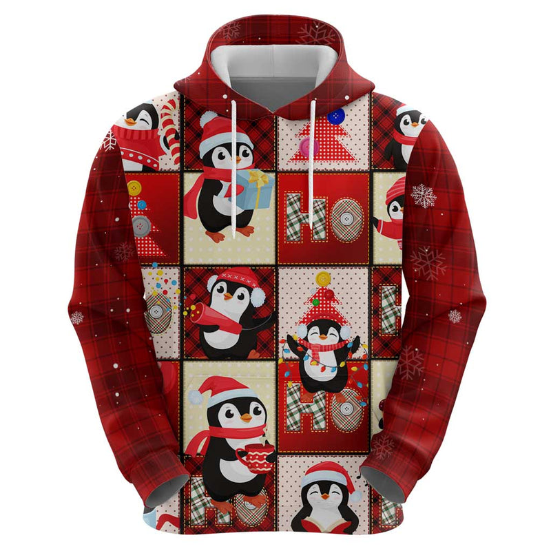 Cute Christmas Penguin Cozy Winter Ho Ho Ho Holiday Fun Hoodie