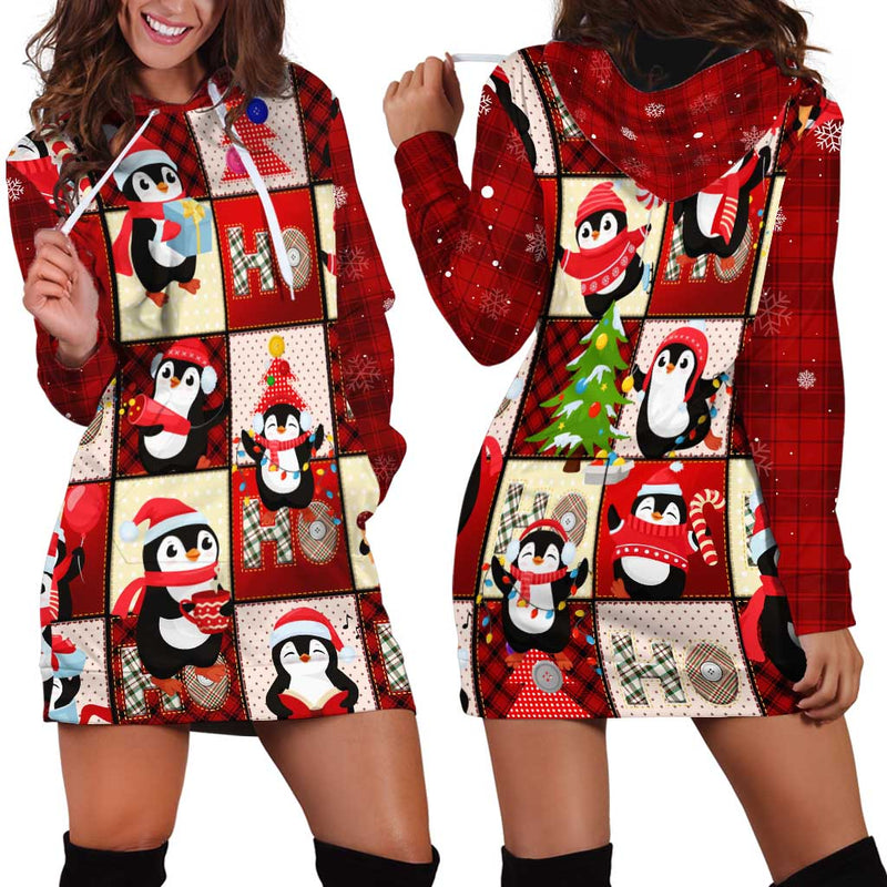 Cute Christmas Penguin Cozy Winter Ho Ho Ho Holiday Fun Hoodie Dress